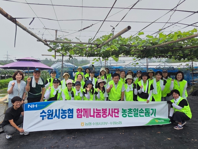 수원시농협 함꼐나눔봉사단이 농촌일손도기에 나섰다. (사진=경기농협 제공)