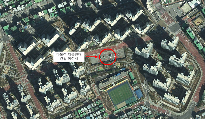 중원구 금광동 1012번지 다목적체육센터 건립예정지 표시도 (제공=성남시)