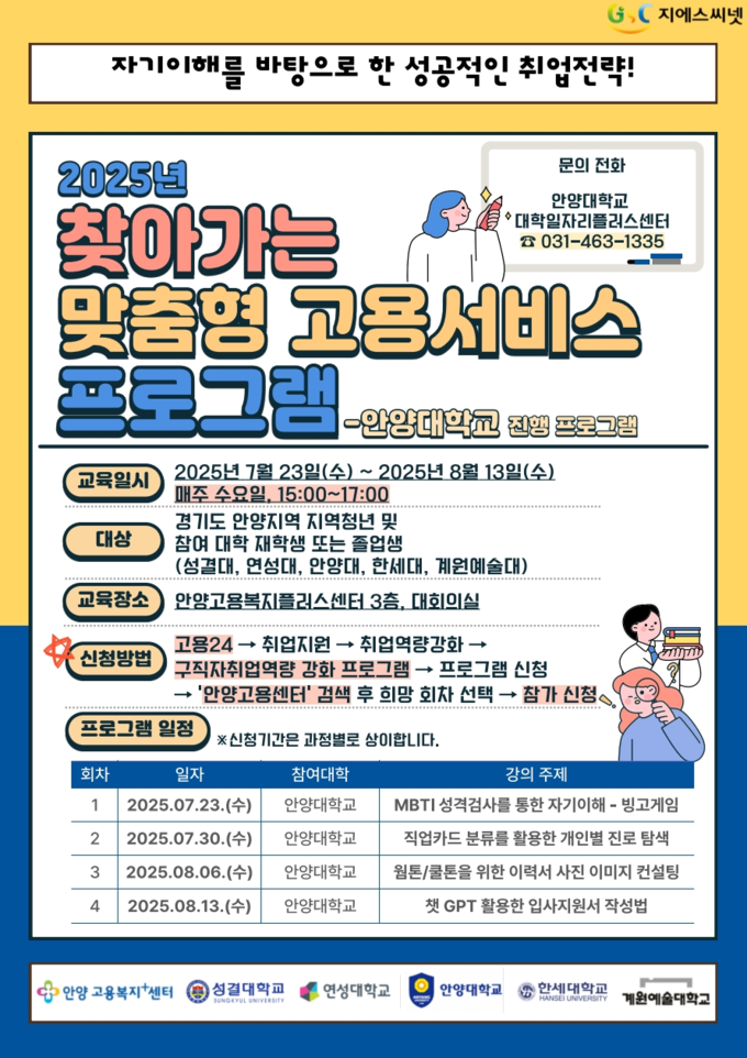 안양대 대학일자리플러스센터의 '찾아가는 맞춤형 고용서비스' 프로그램 포스터. (사진=안양대 제공) 