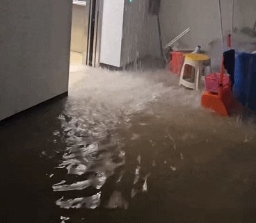  8일 기습 폭우가 쏟아지면서 평택시 청북읍 소재 주상복합 건물에 물난리가 벌어졌다. (사진=연합뉴스)