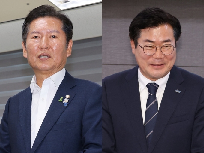 더불어민주당 당대표 선거에 출마한 정청래(왼쪽) 후보와 박찬대 후보. (사진=연합뉴스)