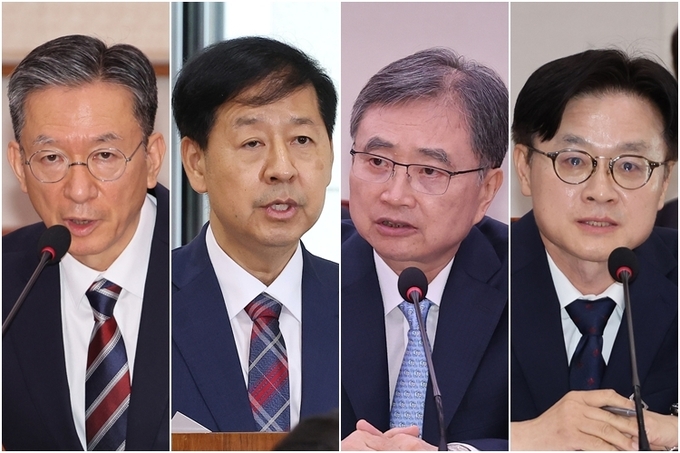 왼쪽부터 정성호 법무부 장관, 구윤철 기획재정부 장관, 조현 외교부 장관, 김정관 산업통상자원부 장관. (사진=연합뉴스)