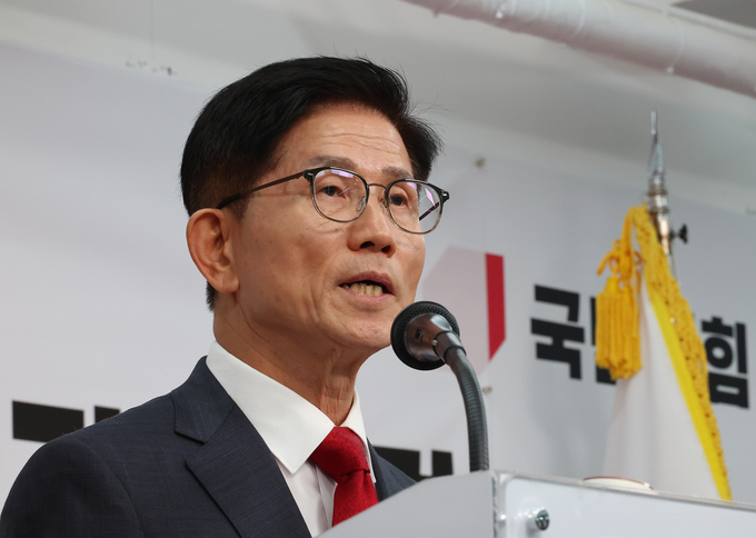김문수 국민의힘 전 대선후보가 20일 서울 여의도 당사에서 당대표 출마 선언을 하고 있다. (사진=연합뉴스)