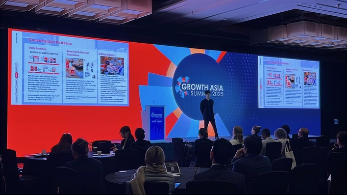 KGC인삼공사가 'Growth Asia Summit 2025'에서 정관장 홍삼 우수성 발표하는 모습. (사진=KGC인삼공사 제공)