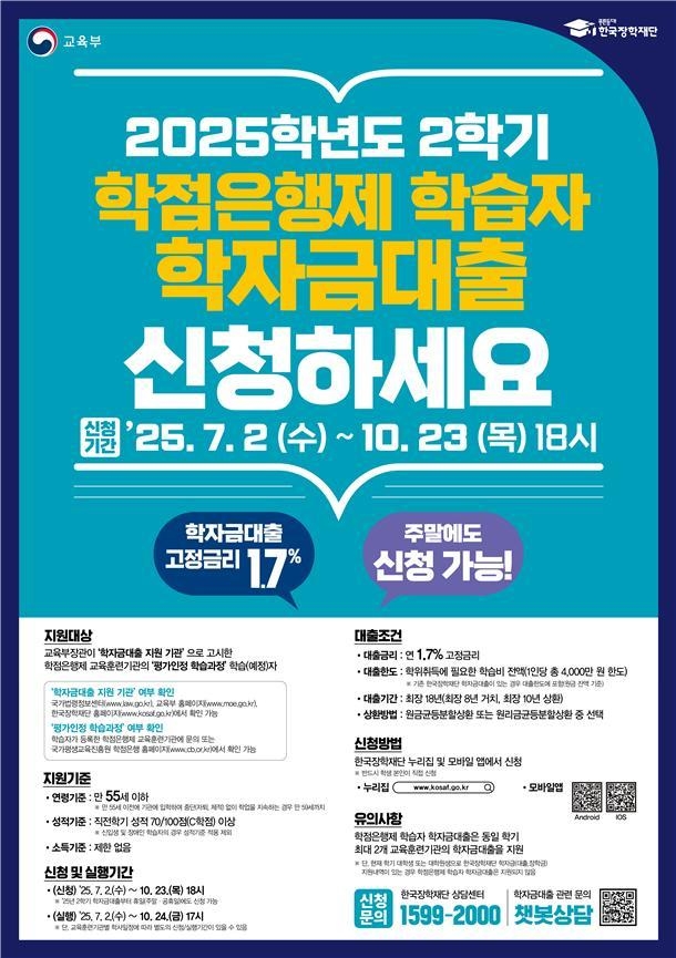 25년 2학기 학점은행제 학자금대출 지원 포스터. (사진=한국장학재단 제공)