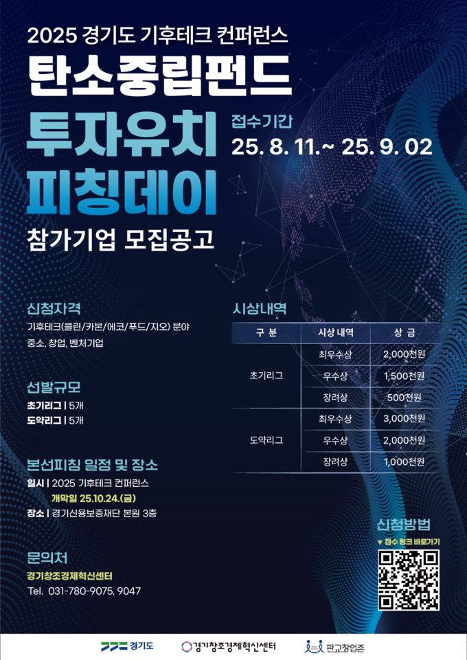 경기도는 경기창조경제혁신센터와 공동 주최하는 ‘2025 경기도 탄소중립펀드 투자유치 피칭데이’ 참가기업을 모집한다고 밝혔다. (사진=경기도 제공)