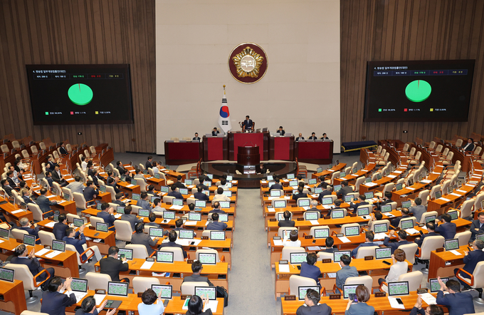 지난 5일 국회 본회의에서 방송법 일부개정법률안이 통과되고 있다. (사진=연합뉴스)