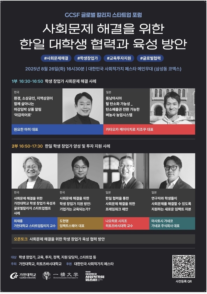 가천대 ‘글로벌 칼리지 스타트업 포럼(Global College Startup Forum, GCSF)’ 홍보 포스터. (사진=가천대 제공)