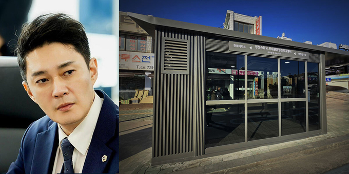 왼쪽은 전석훈(민주·성남3) 경기도의원. 오른쪽은 성남에 설치된 스마트쉼터 버스정류장. (사진=경기도의회 제공)