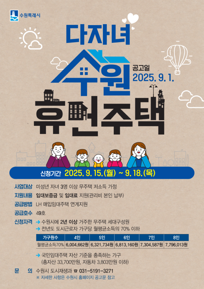 '다자녀 수원휴먼주택' 홍보물. (사진=수원시 제공)