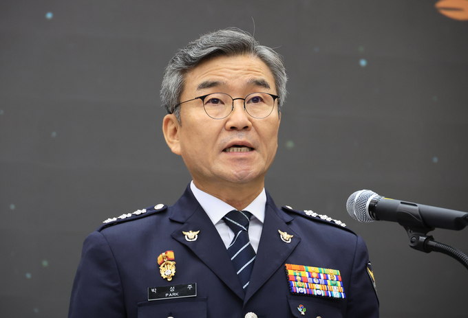  지난 6월 30일 박성주 경찰청 신임 국가수사본부장이 서울 서대문구 경찰청 어울림마당에서 열린 본인의 취임식에서 취임사를 하고 있다. (사진=연합뉴스)