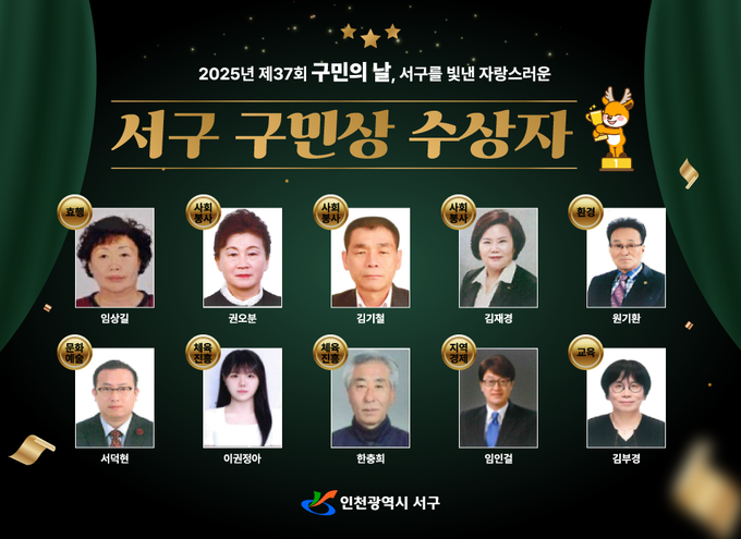  서구가 발표한 ‘2025년 구민상 수상자’ 10명. ( 사진 = 서구 제공 )