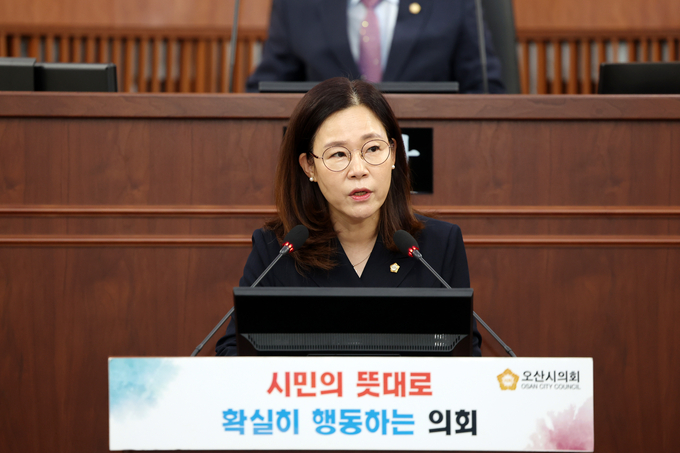 지난 3일 제296회 오산시의회 임시회에서 개혁신당 송진영의원이 7분 자유발언을 하고 있다. (사진=오산시의회 제공)