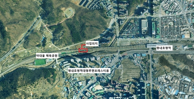 남양주시가 평내동 183-2번지 일원 2,214㎡의 철도부지를 활용해 반려견 놀이터를 조성할 계획이다. (위치도=남양주시 제공)