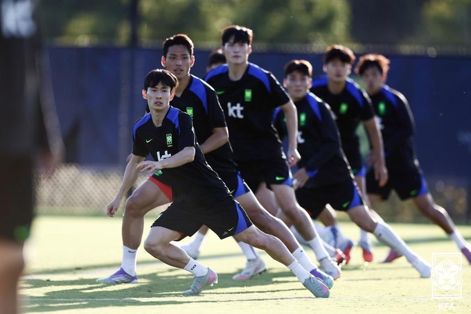 8일(한국시간) 미국 테네시주 내슈빌의 내슈빌SC 훈련장에서 한국 축구 대표팀 선수들이 훈련하고 있다. (사진=대한축구협회 제공)