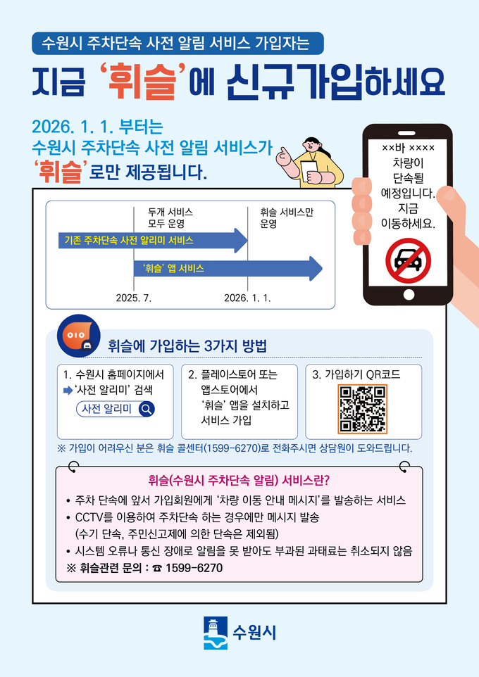 주차단속 사전 알림 서비스 '휘슬' 홍보물. (사진=수원시 제공)