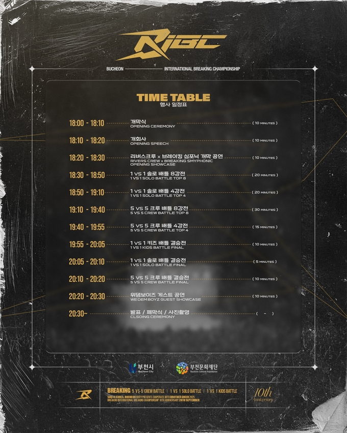제10회 부천국제브레이킹대회(BIBC) 행사일정표. (사진=부천문화재단 제공)