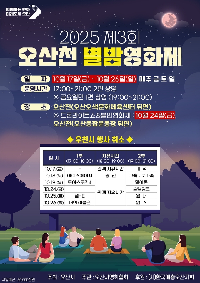 '2025 제3회 오산천 별밤영화제' 개최 홍보 포스터. (사진=오산시 제공)