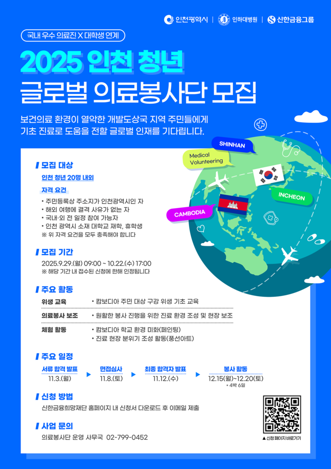 ‘2025 인천 청년 글로벌 의료봉사단 모집’ 포스터. ( 자료 = 김교흥 국회의원실 제공 )