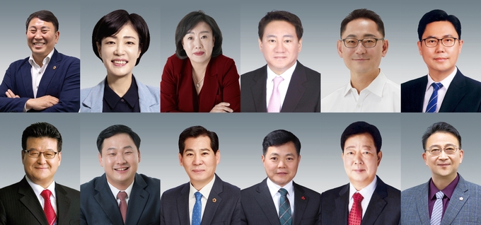 상단 왼쪽부터 시계 방향으로 명재성(민주·고양5), 이경혜(민주·고양4), 곽미숙(국힘·고양6), 오준환(국힘·고양9), 김완규(국힘·고양12), 이용욱(민주·파주3), 백현종(국힘·구리1), 임상오(국힘·동두천2), 이인규(민주·동두천1), 이영봉(민주·의정부2), 고준호(국힘·파주1), 안명규(국힘·파주5) 경기도의원. (사진=경기도의회 제공)