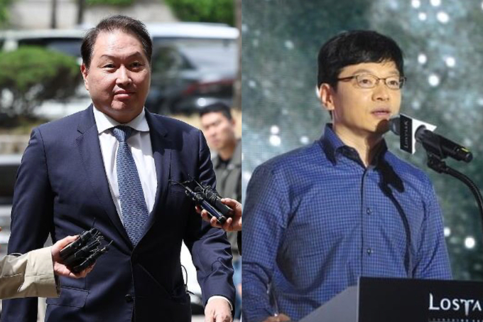 (좌측부터) 최태원 SK그룹 회장·권혁빈 스마일게이트 창업자 (사진=연합뉴스·스마일게이트 제공)