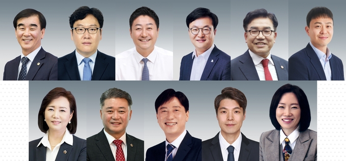상단 왼쪽부터 시계 방향으로 염종현(민주·부천1), 김광민(민주·부천5), 김진경(민주·시흥3), 이동현(민주·시흥5), 김철현(국힘·안양2), 유영일(국힘·안양5), 이혜원(국힘·양평2), 오지훈(민주·하남3), 김영기(국힘·의왕1), 김정호(국힘·광명1), 정윤경(민주·군포1) 경기도의원. (사진=경기도의회 제공)