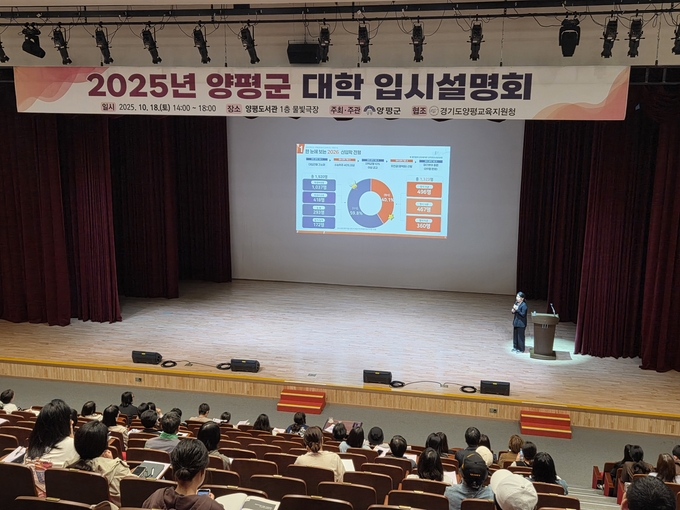 양평군은 지난 18일 양평도서관 물빛극장에서 학생과 학부모 250여 명이 참석한 가운데 '2025년 양평군 대학 입시설명회'를 성황리에 개최했다. (사진=양평군 제공)