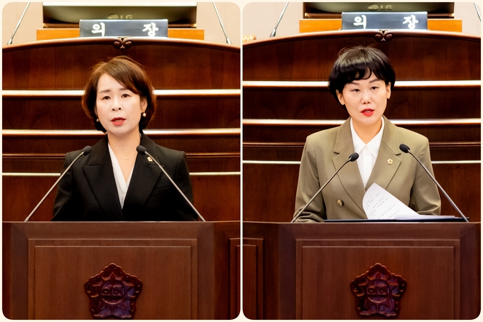 시정질문을 하고 있는 정현미 의원(왼쪽)과 한송연 의원 (사진=남양주시의회 제공)