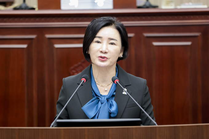 5분 자유발언중인 양경애 의원. (사진=구리시의회 제공)