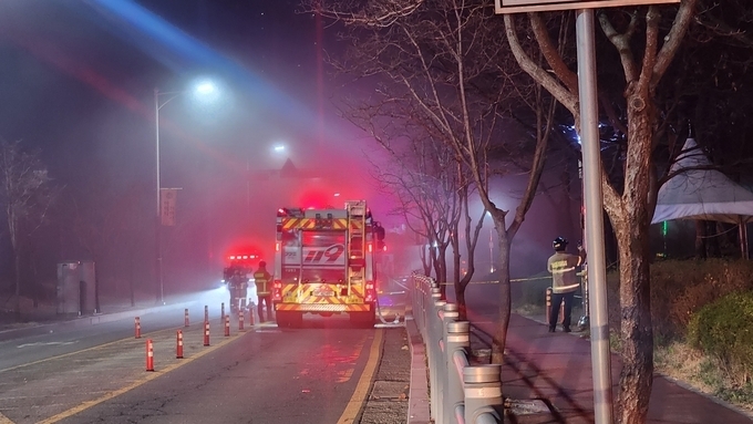  지난 3월 26일 용인시 흥덕 IT밸리 화재 사고 현장. (사진= 박진석 기자)