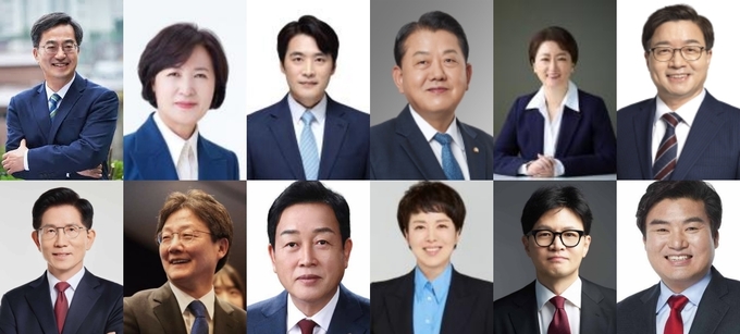 상단 왼쪽부터 시계방향으로 김동연 경기도지사, 추미애(민주·하남갑) 의원, 한준호(민주·고양을) 의원, 김병주(민주·남양주을) 의원, 이언주(민주·용인정) 의원, 염태영(민주·수원무) 의원, 원유철 전 미래한국당 대표, 한동훈 전 국민의힘 대표, 김은혜(국힘·성남분당을) 의원, 김선교(국힘·여주양평) 의원, 유승민 전 의원, 김문수 전 국민의힘 대선후보. (사진=경기신문DB)