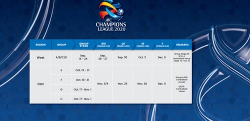 2020 AFC 챔피언스리그 일정 조정안. (사진=AFC 홈페이지 캡처)