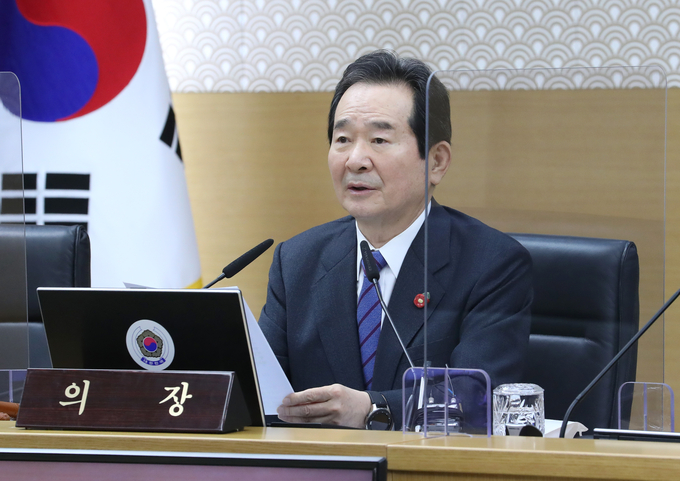 국무회의에서 발언하는 정세균 총리.(사진=연합뉴스)