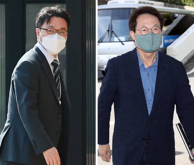  고위공직자범죄수사처(공수처)가 조희연 서울시교육감의 해직 교사 부당 특별채용 부당 의혹에 첫 사건번호를 부여하고 수사에 착수했다. 김진욱 공수처장(왼쪽)과 조희연 서울시교육감이 11일 오전 과천 공수처와 서울시교육청으로 각각 출근하고 있다. (사진=연합뉴스)