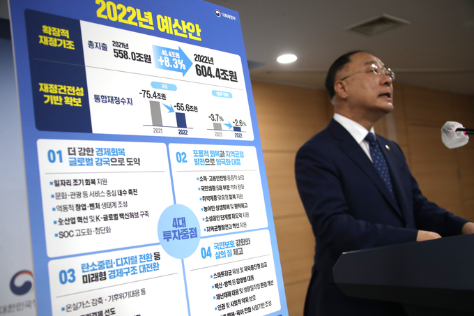 2022년 예산안 발표. (사진=연합뉴스)