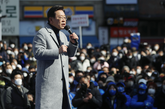 인천 집중 유세에서 연설하는 이재명 후보.( 사진 =연합뉴스 제공 )