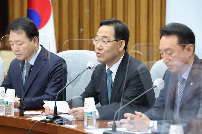 주호영 국민의힘 원내대표가 8일 국회에서 열린 원내대책회의에 참석해 발언하고 있다. (사진=연합뉴스 제공)