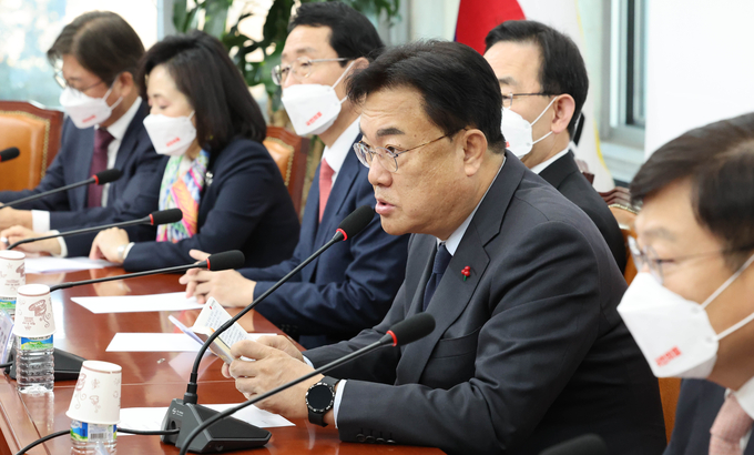 정진석 국민의힘 비상대책위원장이 29일 국회 본관에서 열린 비상대책위원회의에서 발언하고 있다. (사진=연합뉴스 제공)