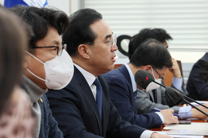 박홍근 더불어민주당 원내대표가 29일 국회에서 열린 정책조정회의에서 발언하고 있다. (사진=연합뉴스 제공)