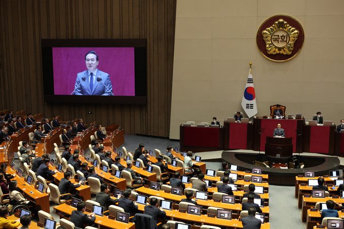 국회는 13일 2월 임시국회 본회의를 열고 교섭단체 대표연설을 실시했다. 이날은 더불어민주당이, 14일에는 국민의힘의 대표연설이 예정돼 있다. (사진=연합뉴스)