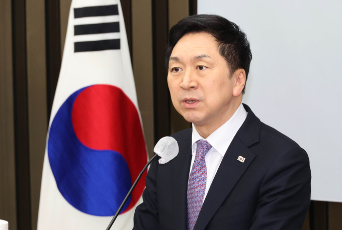 김기현 국민의힘 원내대표가 16일 국회에서 열린 정책의원총회에서 발언하고 있다. (사진=연합뉴스)