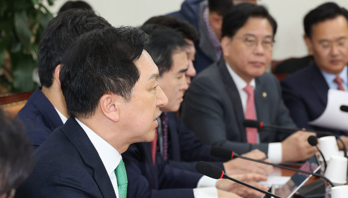 김기현 국민의힘 대표가 13일 국회에서 열린 최고위원회의에 참석해 발언하고 있다. (사진=연합뉴스)