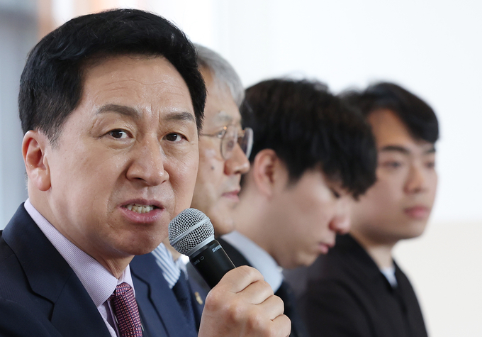 김기현 국민의힘 대표가 24일 숭실대학교에서 국민의힘 청년정책네트워크 현장 정책 간담회에서 발언하고 있다. (사진=연합뉴스)