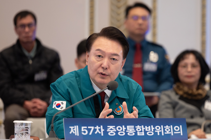 윤석열 대통령이 31일 청와대 영빈관에서 제57차 중앙통합방위회의를 주재하고 발언하고 있다. (사진=연합뉴스)