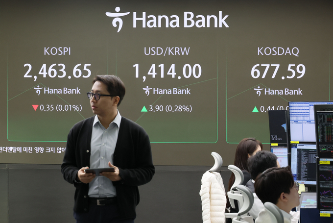 5일 오전 서울 중구 하나은행 본점 딜링룸 현황판에 주식 시세가 표시돼 있다. (사진=연합뉴스 제공)