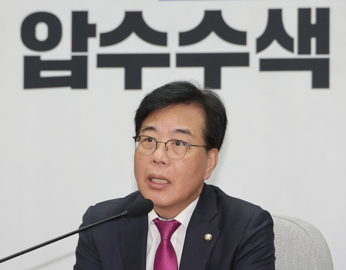 송언석 국민의힘 비상대책위원장 겸 원내대표가 19일 국회에서 열린 원내대책회의에서 발언하고 있다. (사진=연합뉴스)